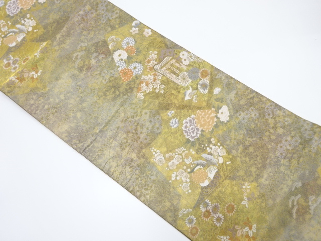 色紙に御所車・花鳥模様織り出し袋帯